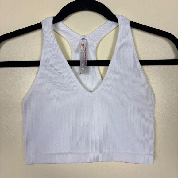 FREE PEOPLE FP Movement Free Throw Crop Top White Women Size Small Active Ribbed - Picture 3 of 10